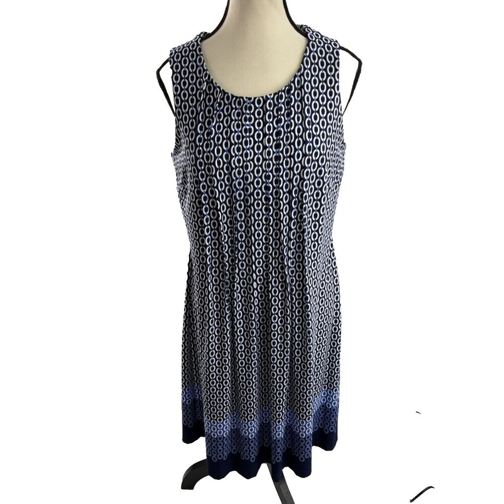 Perceptions Womens Dress Sleeveless A Line Geometric Print Size M Blue